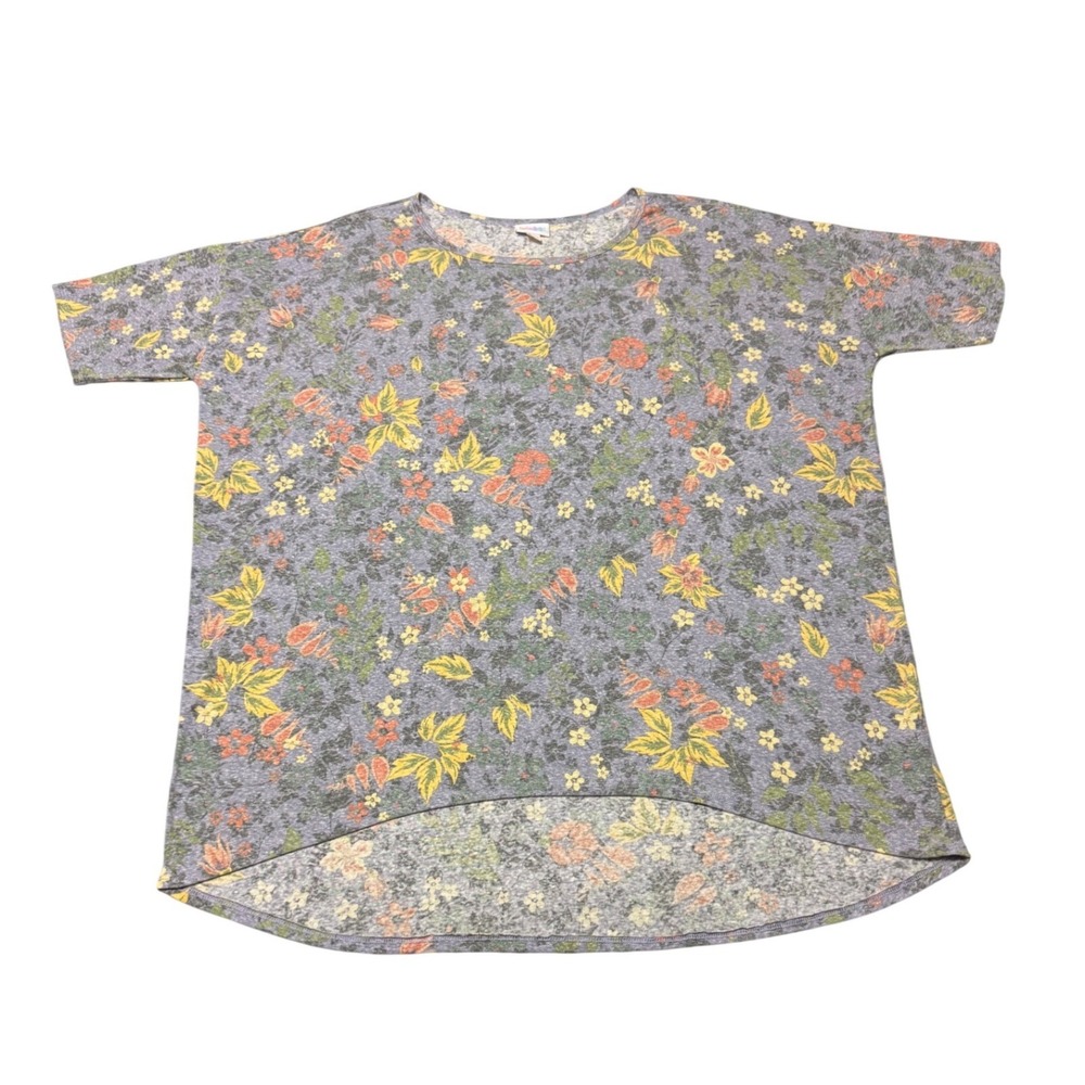 LuLaRoe Irma Tunic Top 3XL Purple Floral High Low Short Sleeve NWT Womens #143